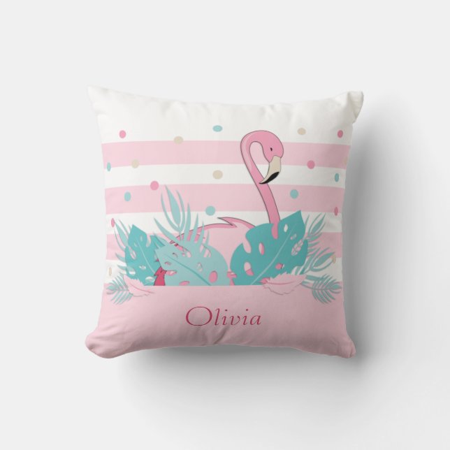     Elegant Pink Flamingo and Tropical Leaves  Throw Pillow (Front)