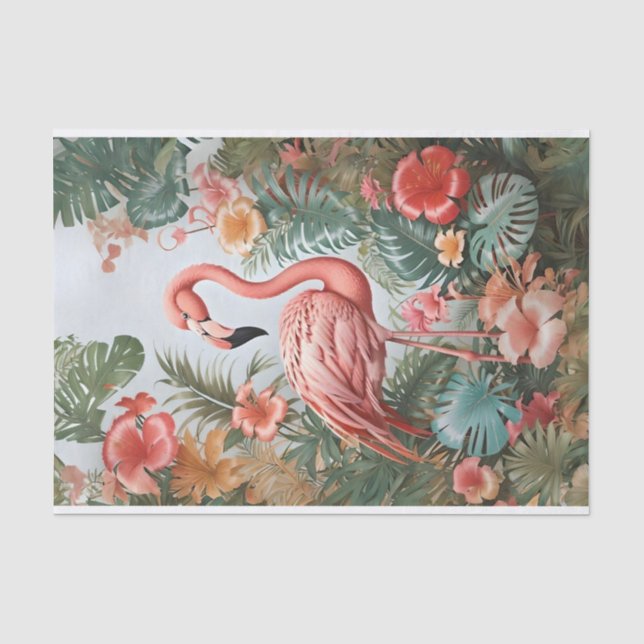 Elegant Pink Flamingo Bird and Tropical Flowers Tissue Paper (Front)