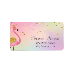 Elegant Pink Flamingo Confetti Holographic Label