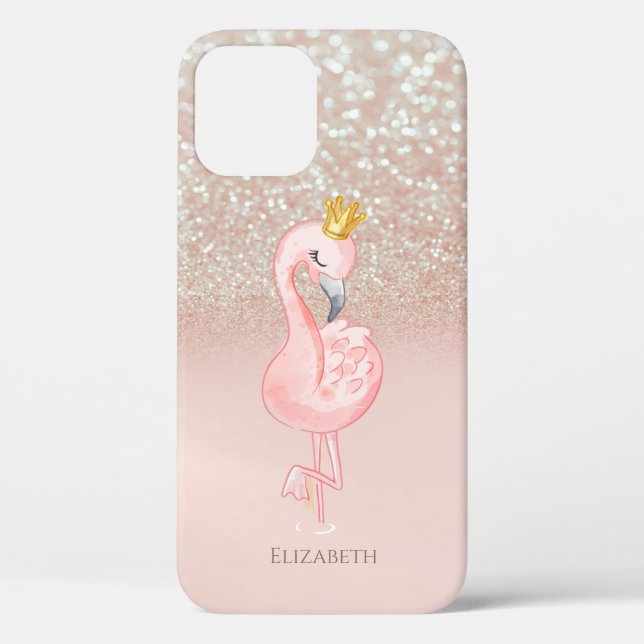 Elegant Pink Flamingo Crown Princess,Glitter Bokeh Case-Mate iPhone Case (Back)