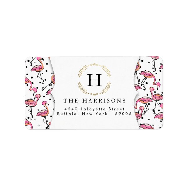 Elegant Pink Flamingo Dalmatian Dots Personalized Label (Front)