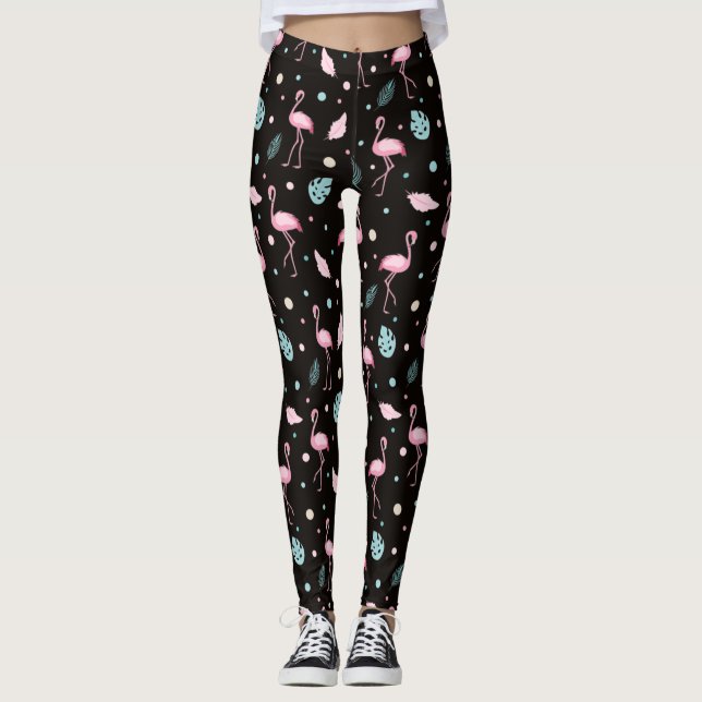  Elegant Pink Flamingo Pattern Leggings (Front)