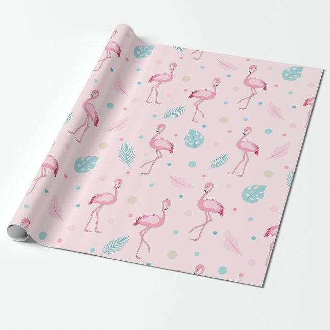  Elegant Pink Flamingo Pattern  Wrapping Paper (Unrolled)