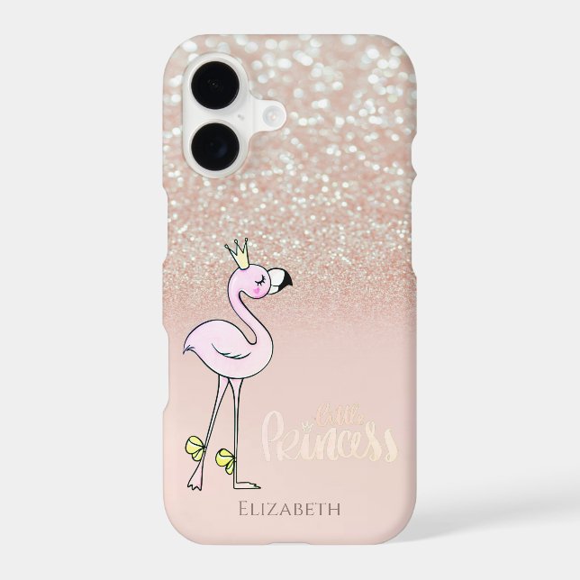 Elegant Pink Flamingo Princess, Glitter Bokeh (Verso)