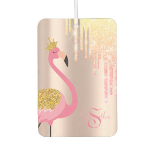 Elegant Pink Flamingo, Rose Gold, Glitter Drips Air Freshener