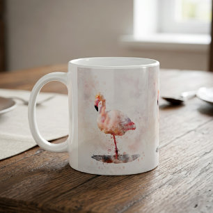 Elegant Pink Flamingo standing in Watercolor Coffee Mug