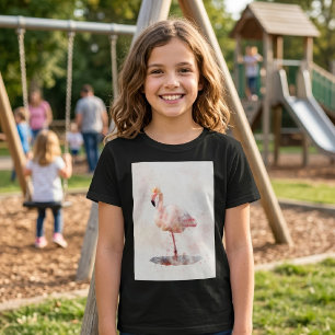 Elegant Pink Flamingo standing in Watercolor T-Shirt