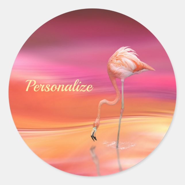 Elegant Pink Flamingo Surreal Pastels Personalize Classic Round Sticker (Front)