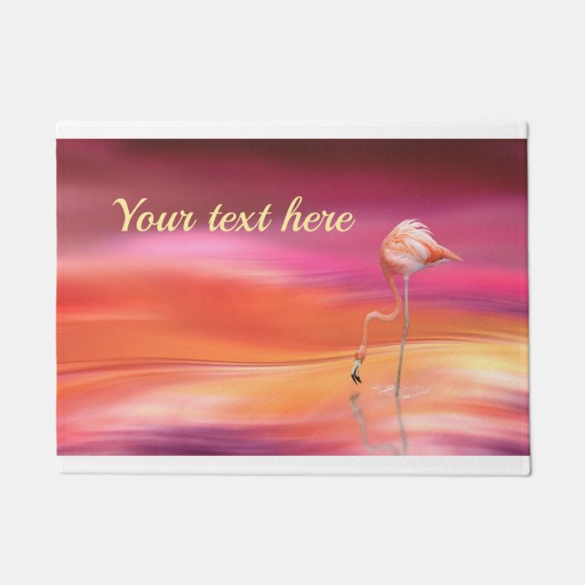Elegant Pink Flamingo Surreal Pastels Personalize Doormat (Front)