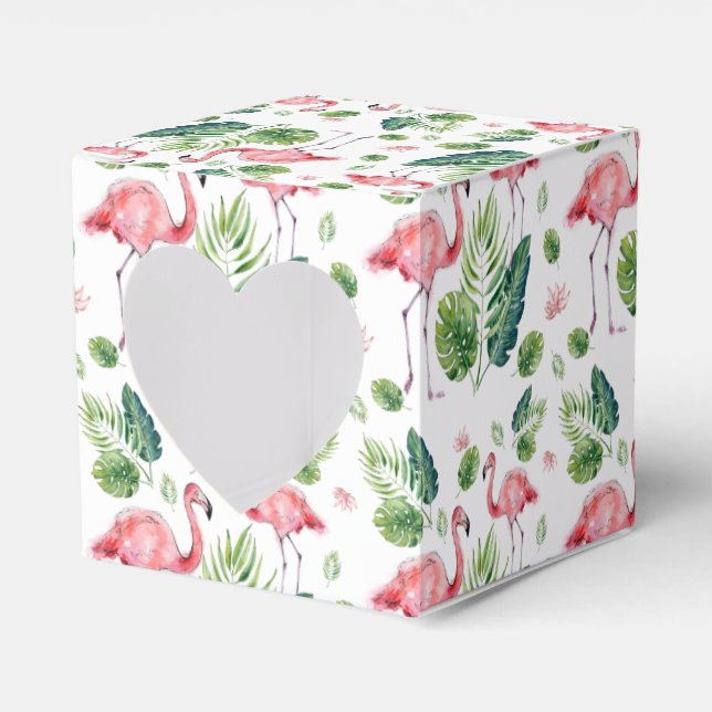  Elegant Pink Flamingo Tropical Leaves Pattern Favor Box (Front Side)
