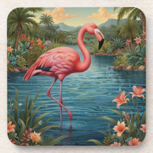 Elegant pink flamingo tropical paradise   coaster