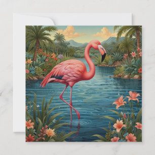 Elegant pink flamingo tropical paradise   invitation
