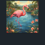 Elegant pink flamingo tropical paradise lagoon canvas print<br><div class="desc">A vintage paradise with this retro-style pink flamingo,  poised elegantly in a tranquil tropical lagoon.</div>