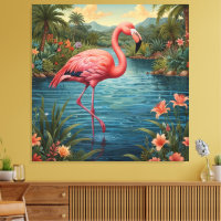 Elegant pink flamingo tropical paradise lagoon
