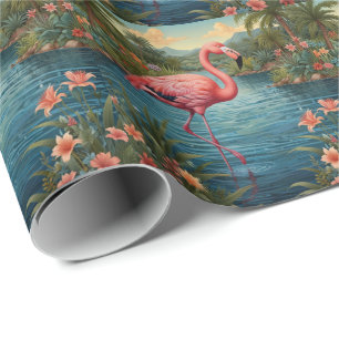 Elegant pink flamingo tropical paradise wrapping paper