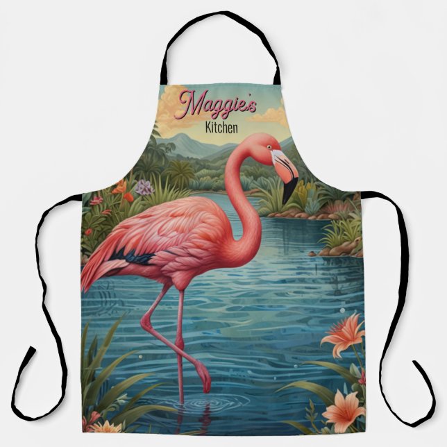 Elegant pink flamingo tropical  personalize apron (Front)