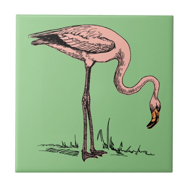 Elegant Pink Flamingo - Vintage Aesthetic Tile (Front)