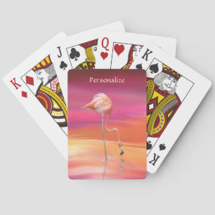 Elegant Pink Flamingo Watercolor Art Personalized Playing Cards