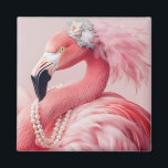 Elegant Pink Flamingo with Pearls and Feathers  Magnet<br><div class="desc">This stunning portrait features a glamorous pink flamingo adorned with pearls and a delicate feathered headpiece,  set against a soft pastel background. This chic flamingo illustration brings a touch of sophistication and char. Ideal for those who love unique,  fashionable animal art with a whimsical twist.</div>