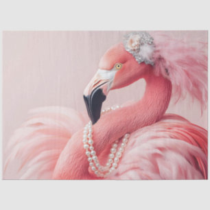 Elegant Pink Flamingo with Pearls and Feathers Tissue Paper