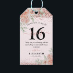 Elegant Pink Floral 16th Birthday Thank You Gift Tags<br><div class="desc">Chic girly pink and rose gold 16th birthday party invitation, featuring pastel pink watercolor florals with succulent greenery and rose gold glitter. The elegant birthday template is advertised with 'Shhh... It's a Surprise' but this can be deleted if required. The design includes calligraphy script and all text is easy to...</div>