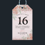 Elegant Pink Floral 16th Birthday Thank You Gift Tags<br><div class="desc">Chic girly pink and rose gold 16th birthday party invitation, featuring pastel pink watercolor florals with succulent greenery and rose gold glitter. The elegant birthday template is advertised with 'Shhh... It's a Surprise' but this can be deleted if required. The design includes calligraphy script and all text is easy to...</div>