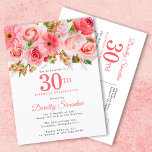 Elegant Pink Floral 30th Birthday Invitation Postcard<br><div class="desc">Roses, peonies and daises create pretty summer pink floral design. Buds and foliage add a rustic vibe. 30th is written in a large bold text. It can be changed for any year you wish. The birthday celebrant's name is written in an elegant script font. The postcard back provides room for...</div>
