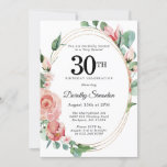 Elegant Pink Floral 30th Birthday Party Invitation<br><div class="desc">Soft pink roses create a beautiful floral design on this elegant birthday invitation. The pink roses are nestled in deep green leaves. The roses and leaves decorated a chic multi-strand gold frame. The back of the invitation is pink. This invitation is part of the Elegant Pink Floral Collection. It contains...</div>