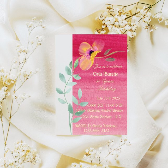 Elegant pink floral 50 th Birthday Invitation (Creator Uploaded)