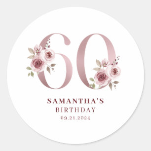 Elegant Pink Floral 60th Birthday  Classic Round Sticker