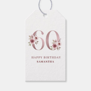 Elegant Pink Floral 60th Birthday Gift Tags
