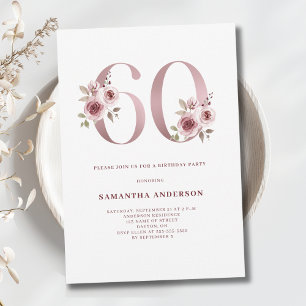 Elegant Pink Floral 60th Birthday Invitation