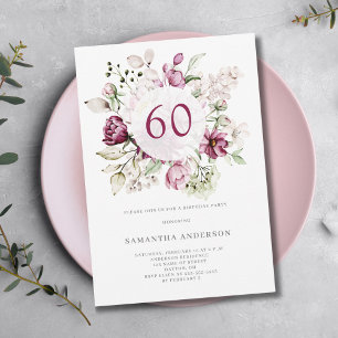 Elegant Pink Floral 60th Birthday Party  Invitation