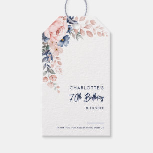 Elegant Pink Floral 70th Birthday Custom Gift Tags