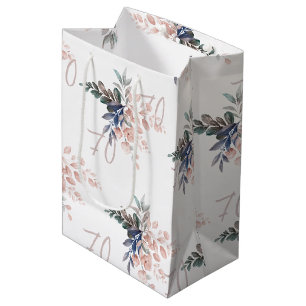 Elegant Pink Floral 70th Birthday Custom Medium Gift Bag