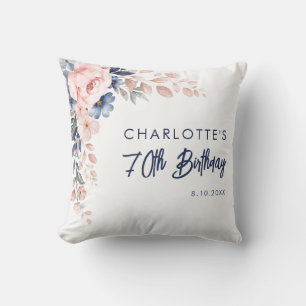 Elegant Pink Floral 70th Birthday Custom Throw Pillow