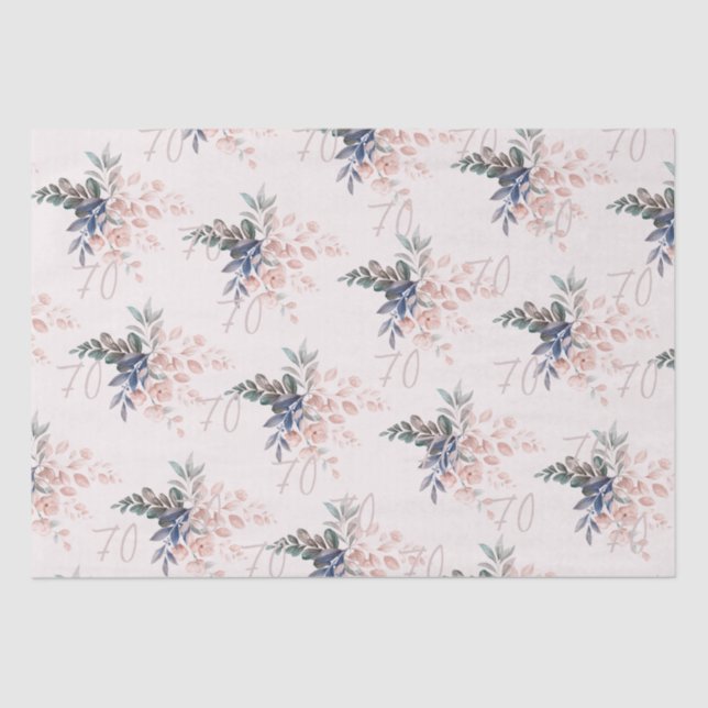 Elegant Pink Floral 70th Birthday Custom Tissue Paper (Front)