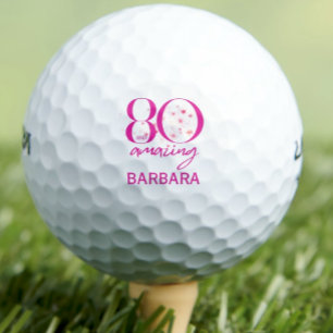 Elegant pink floral 80 and amazing birthday golf balls