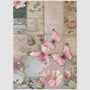 Elegant Pink Floral Abstract Art Collage Decoupage Tissue Paper