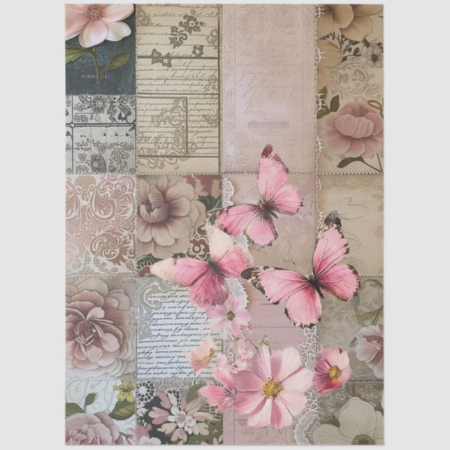 Elegant Pink Floral Abstract Art Collage Decoupage Tissue Paper (Front)