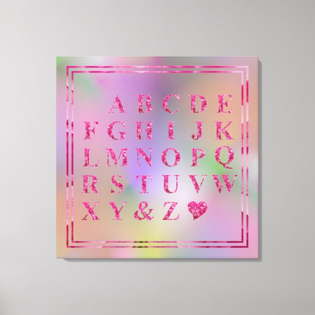Elegant Pink Floral Alphabet Heart Fun Rainbow Art Canvas Print (Front)