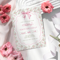 Elegant Pink Floral and Bow Girl Birthday