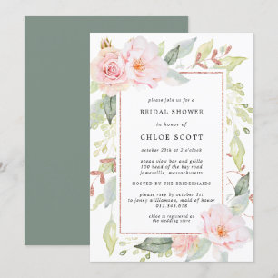 Elegant Pink Floral and Rose Gold Bridal Shower Invitation