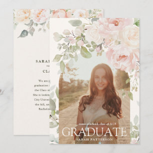 Elegant Pink Floral Arch Photo Graduation  Announcement