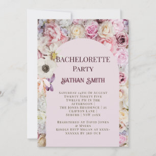 Elegant Pink Floral Arch Summer Bachelorette Party Invitation