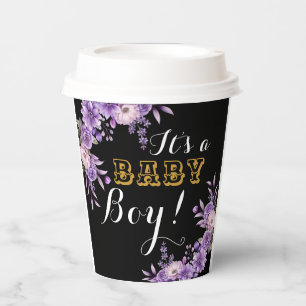 Elegant Pink Floral Baby Boy Shower Party  8oz Paper Cups