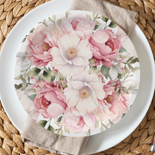 Elegant Pink Floral Baby In Bloom Girl Baby Shower Paper Plate (Creator Uploaded)