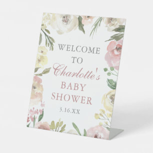 Elegant Pink Floral Baby Shower Custom Welcome Pedestal Sign
