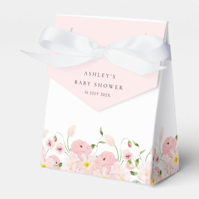  Elegant Pink Floral Baby Shower Favor Box (Front Side)