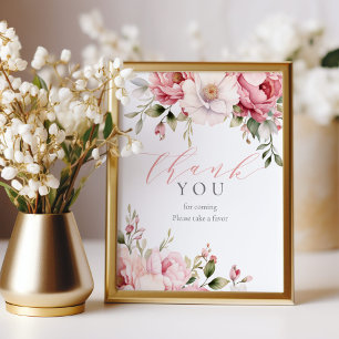 Elegant Pink Floral Baby Shower Favour Sign